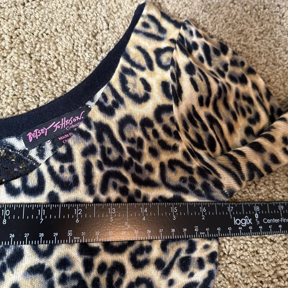 Betsey Johnson Medium Brown Black Leopard Print Sweater Tunic Lace Back Y2K 90s